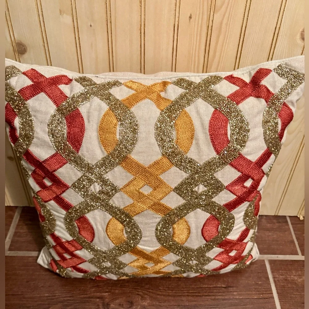 Pier One Heavily Beaded Autumn Pillow Pier One Fall